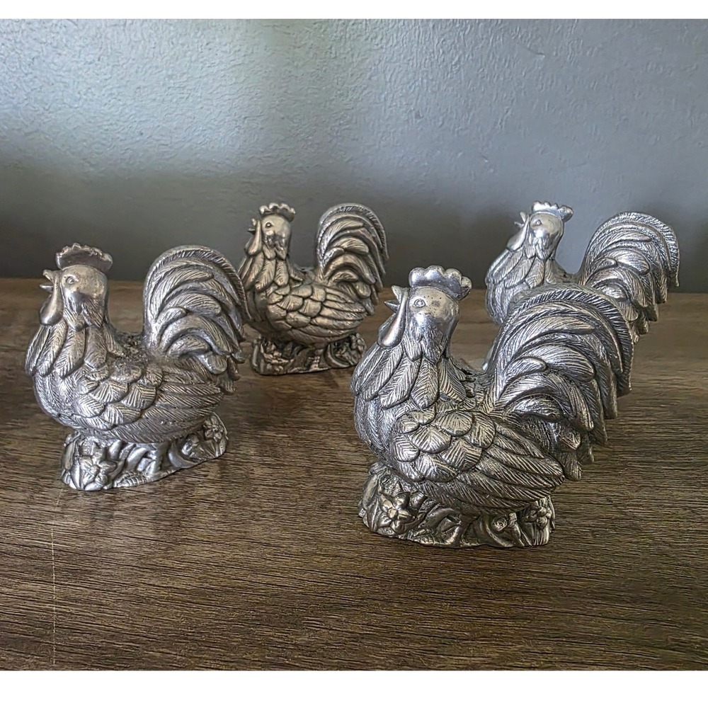 Lenox Silver Metal Rooster Salt & Pepper Shakers Set of 4 Farmhouse Decor 3x2.5